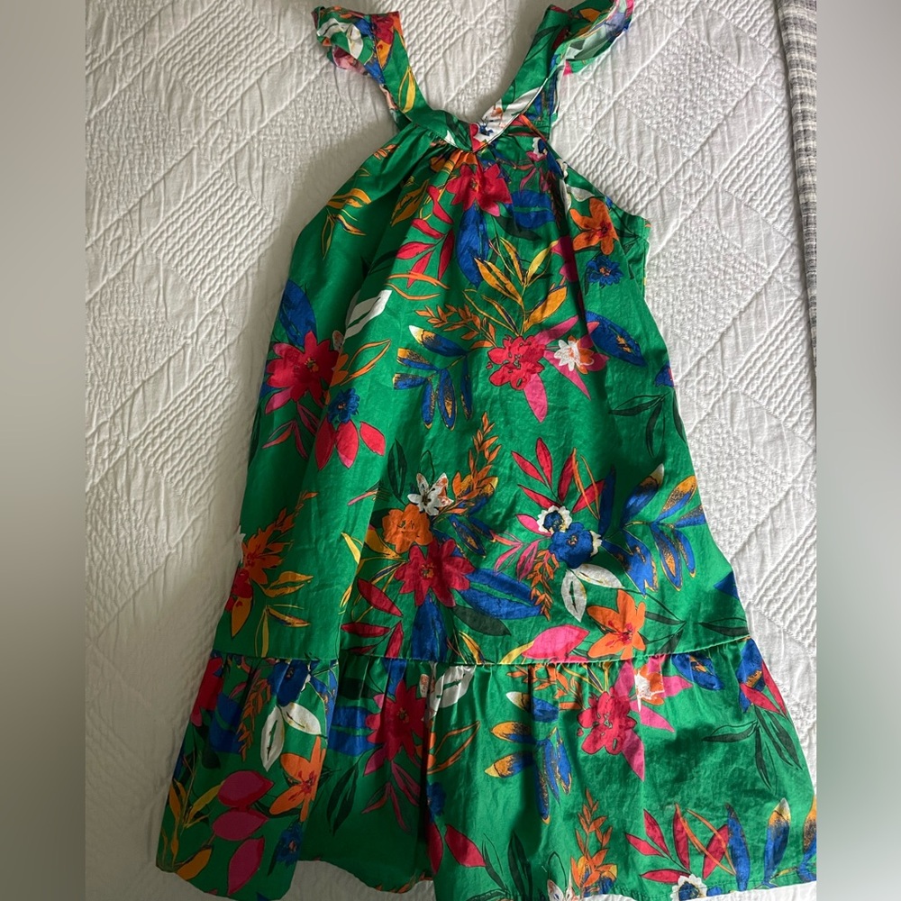 Crewcuts Green Floral Kids Dress with matching headband